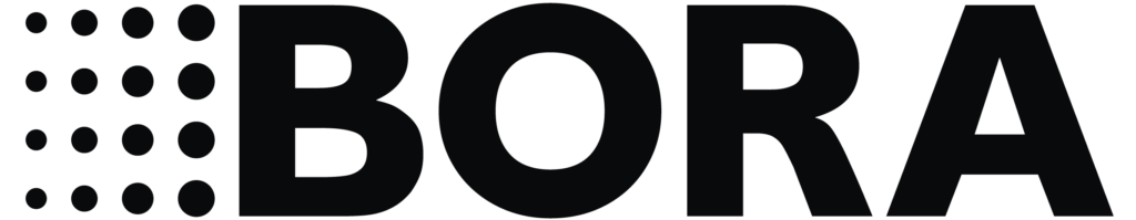 Logo von BORA in schwarzer Schrift mit Punkten in verschiedenen Größen auf der linken Seite.